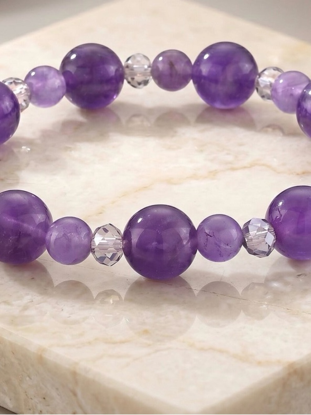 Amethyst Bead Stretch Bracelet - Purple Gemstone Bracelet